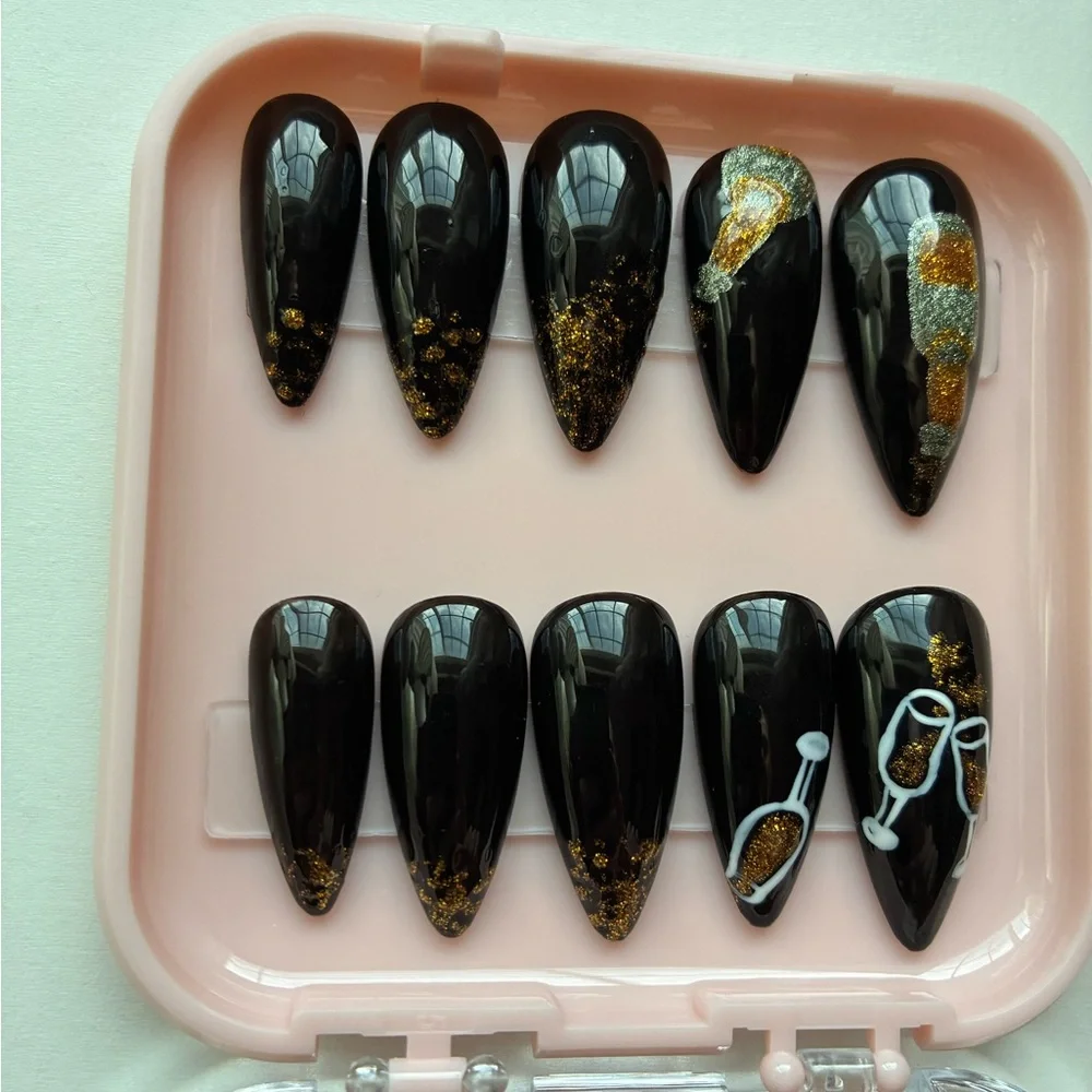 Spilled Champagne Press-On Nails- Hand Painted - Picture 4 of 5
